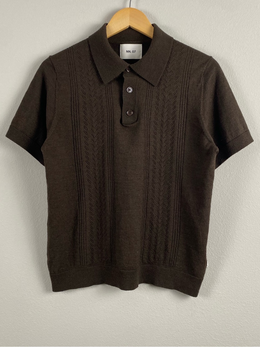 NN.07 Thor 6539 Wool Blend Pointelle Knit Short Sleeve Polo | Slate Brown